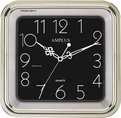 Amplus Square Silver with Black Face Wall Clock PW030S