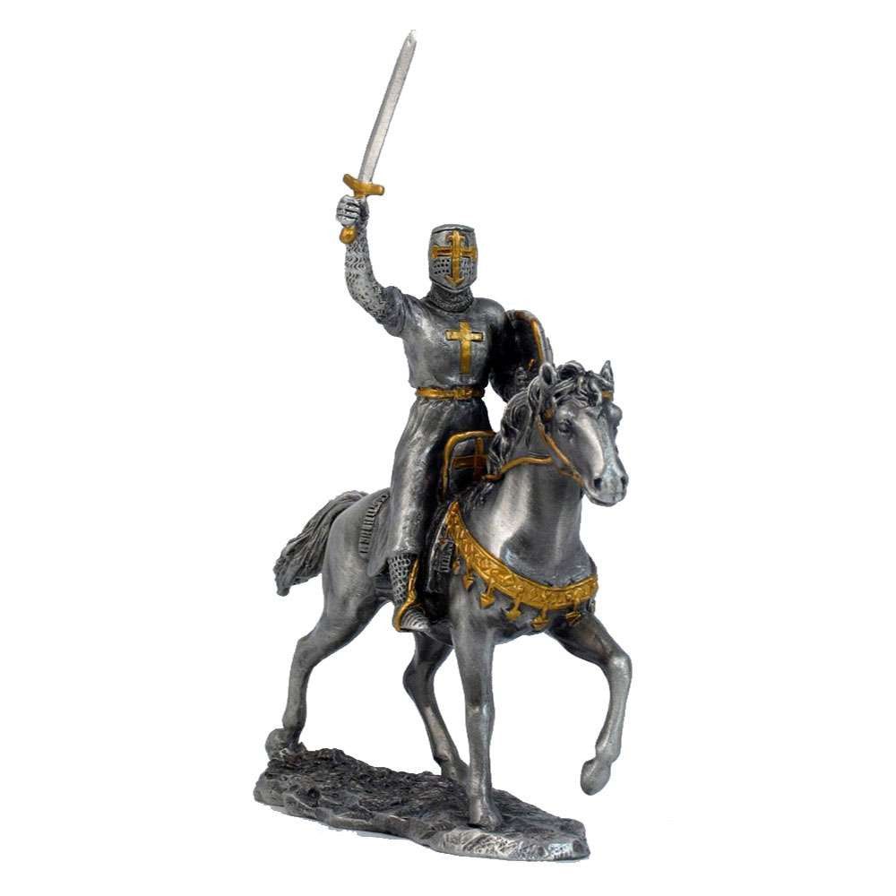 Mounted Knight with Lion Shield (hand-cast statue sculpture) 13cm Height