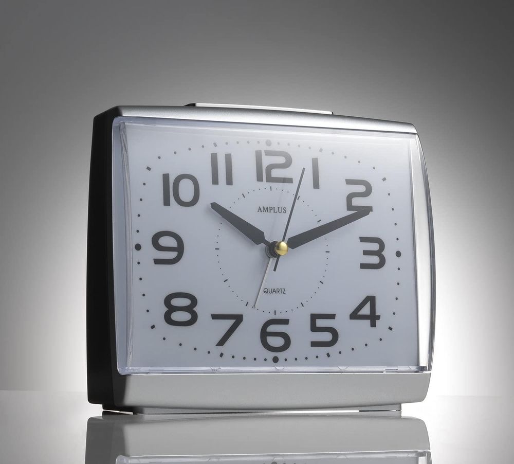 Amplus Large Numbers Dial Silver Alarm Clock - Silent Sweep, Light Snooze, Top Quality PT175