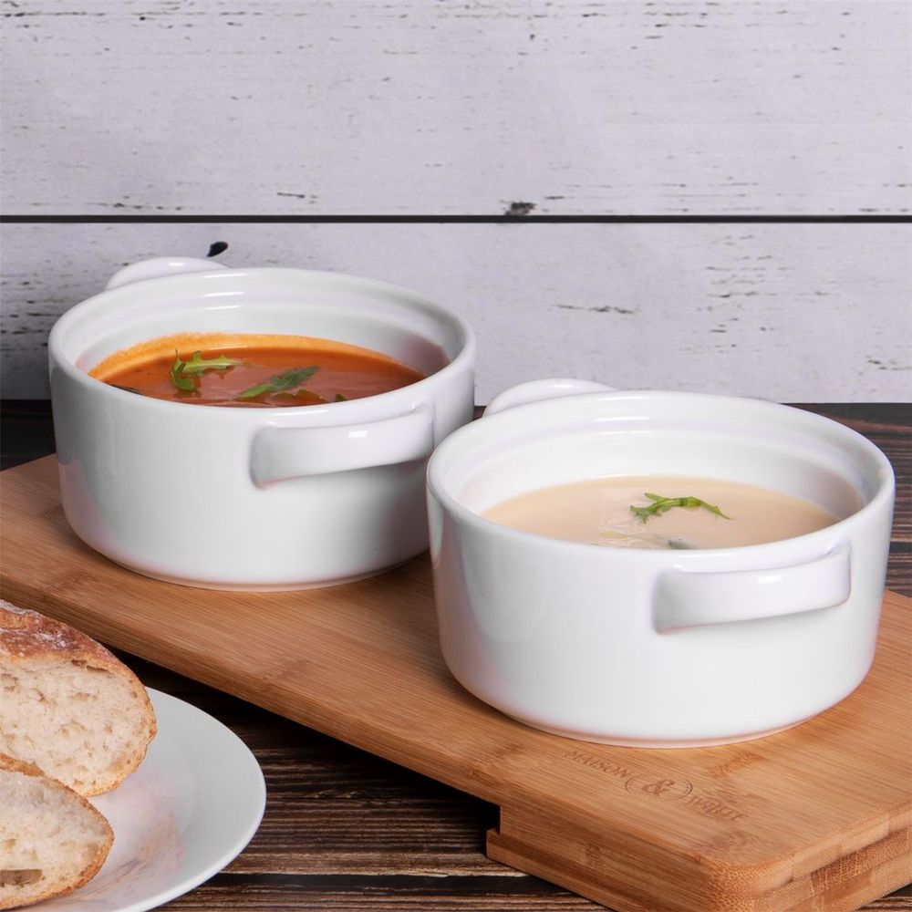 Soup Bowls with Handles - Set of 4 | High-Quality Ceramic | Dishwasher, Microwave, Freezer Safe