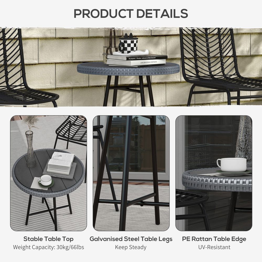 Outsunny PE Rattan Side Table - Indoor/Outdoor/Balcony/Patio - Grey