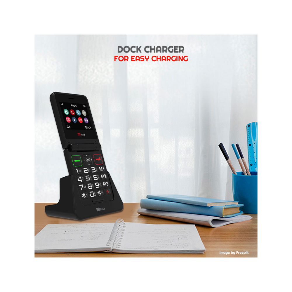 TTfone TT660 Flip Big Button Mobile - Vodafone Pay As You Go SIM, USB C Mains Charger