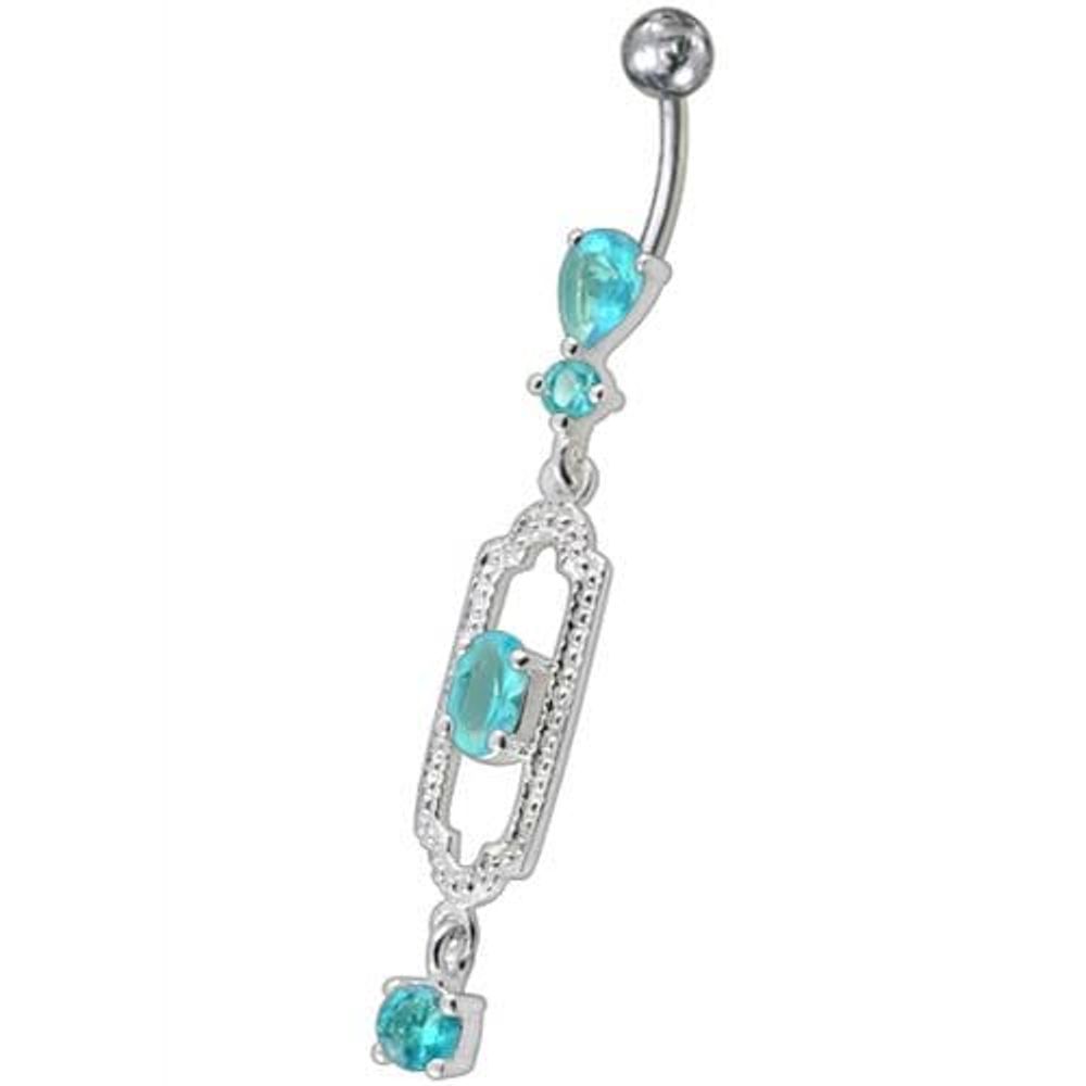 Fancy Jeweled Dangling Curved Bar Navel Ring