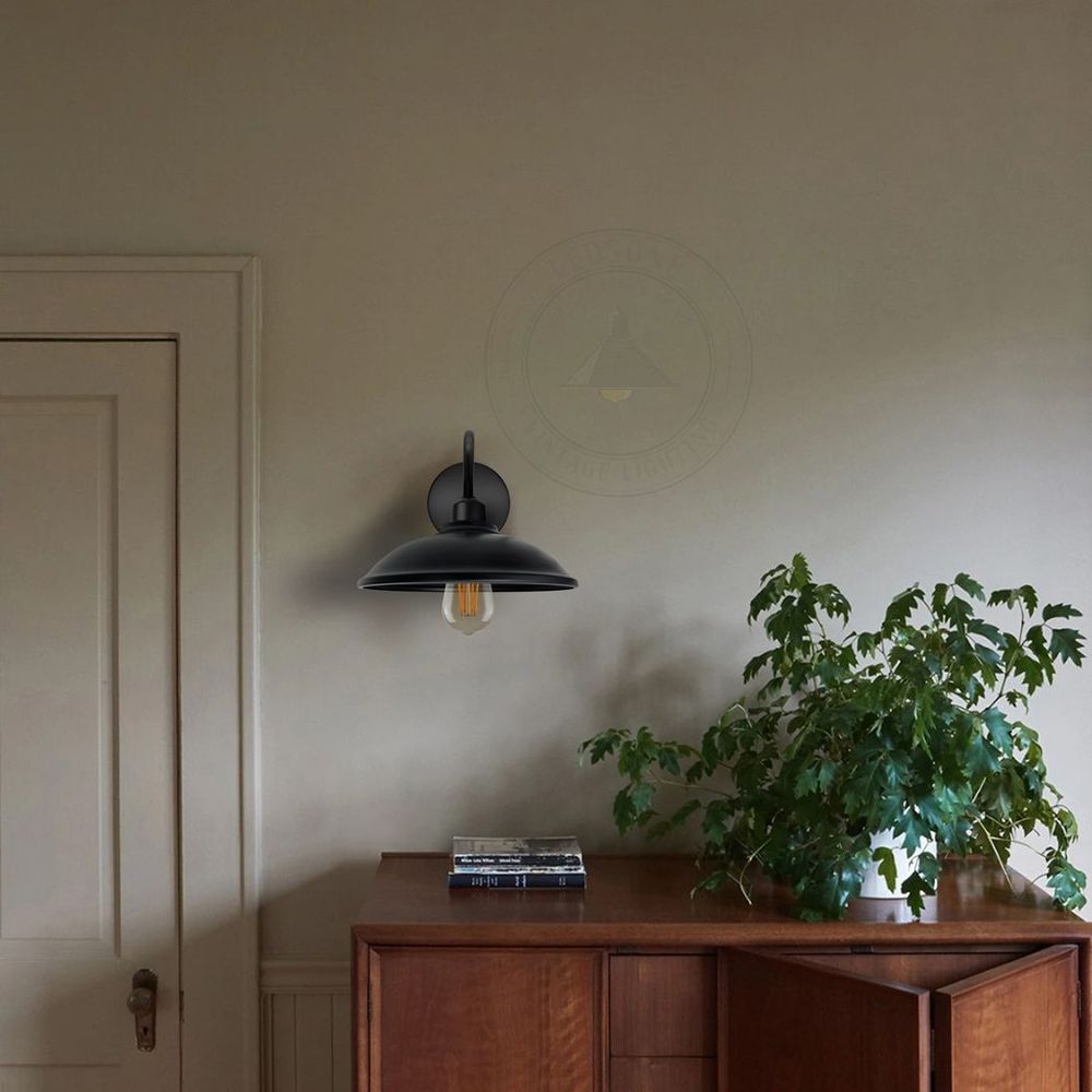 Vintage Black Wall Light Fixture, E27 Base, Dimmable, Retro Swan Neck Shade - High Quality, 3-Year Warranty