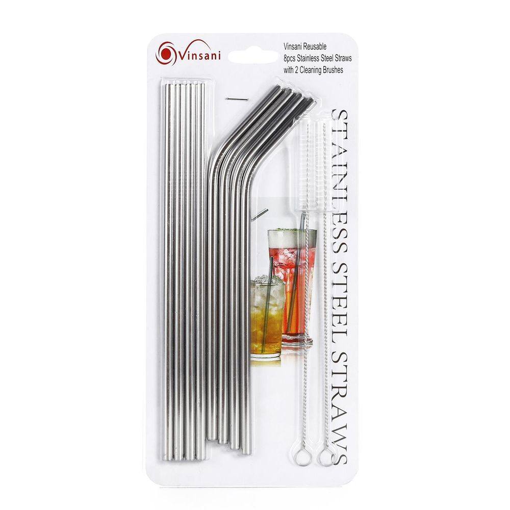 Reusable 8pc Stainless Steel Straws with 2 Cleaning Brushes