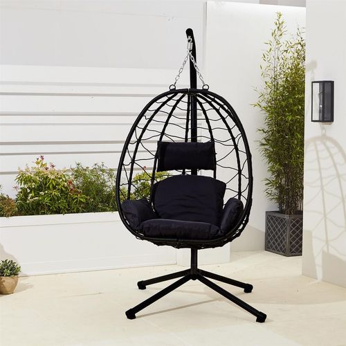Neo Black Hanging Swing Egg Chair With Cushions