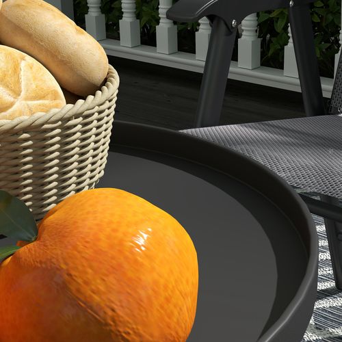 Outsunny Round Garden Table, 2-Tier Metal Patio Table Coffee Table, Black