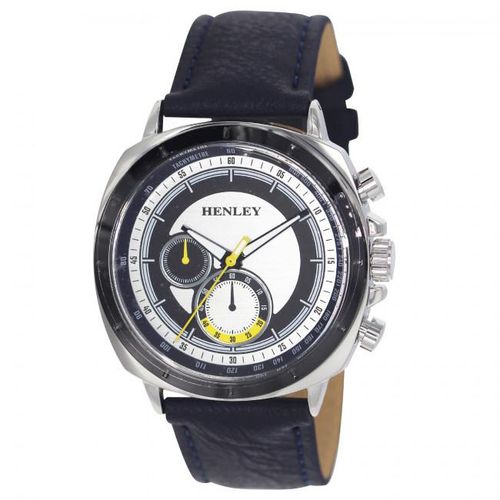 Henley Mens Polished Sports Leather Strap Watch - Black / Yellow H02214.9