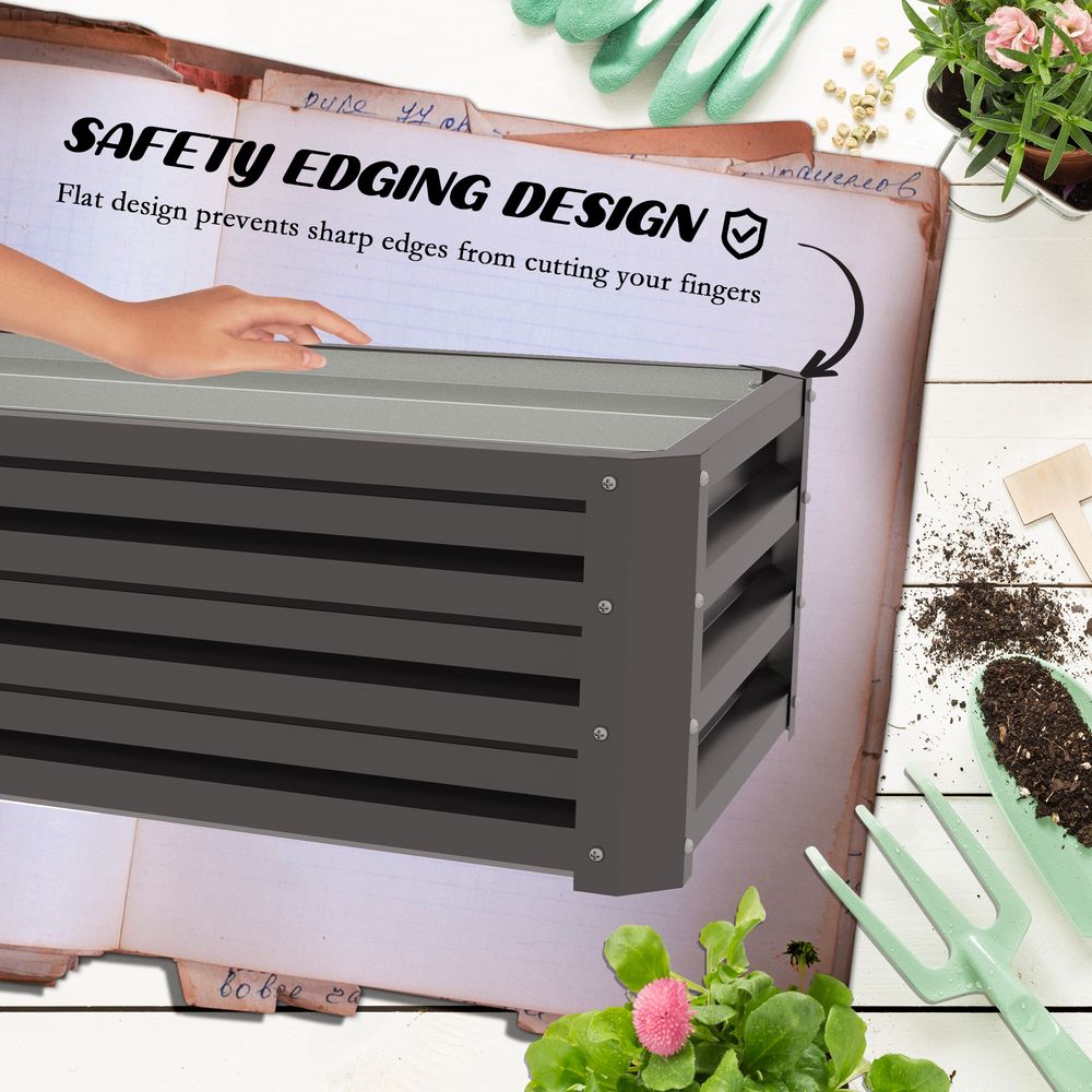 Outsunny Steel Raised Garden Bed, Set of 2, Grey