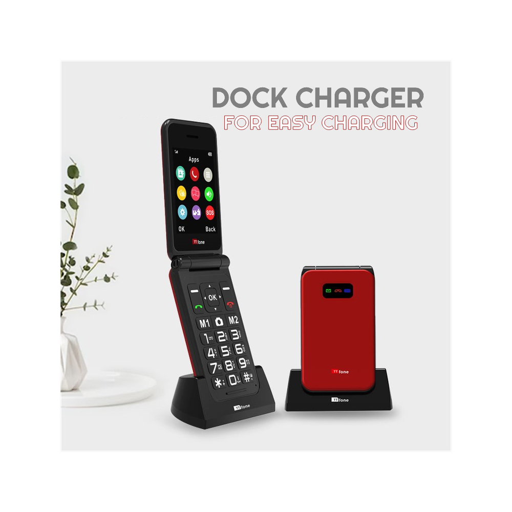 TTfone Red TT760 Flip 4G Mobile, USB C Cable, O2 Pay As You Go