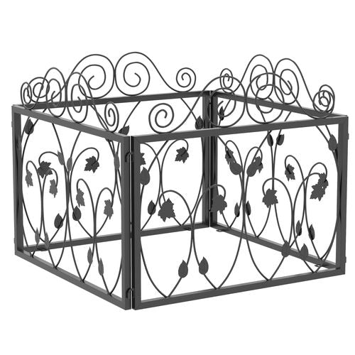 Outsunny 4 Panels Decorative Garden Fence Metal Wire No Dig Fencing Black