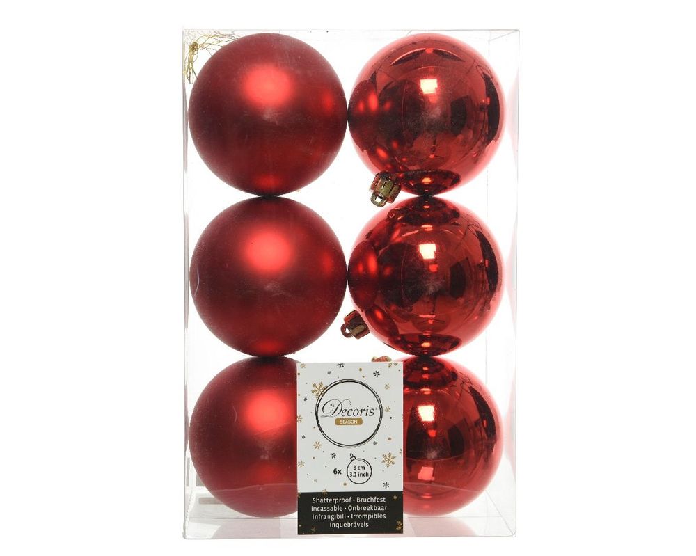 Shatterproof Christmas Red Bauble 8cm Pack of 6 - Christmas