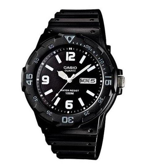 Casio Mens Day Date Black Dial & Black Rubber Strap Watch - MRW-200H-1B2VDF