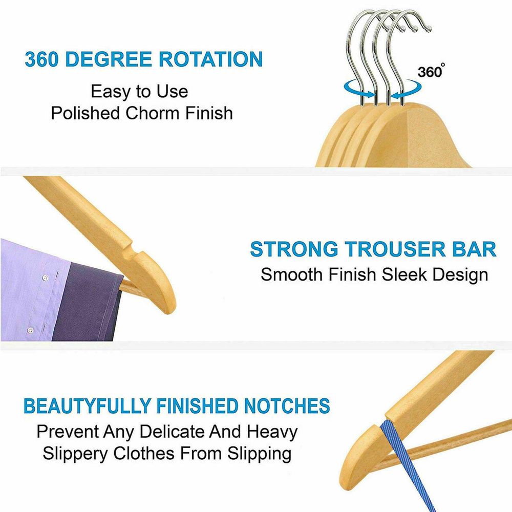 20-Pack X20 Wooden Coat Hangers | Premium Quality | Suit Garment Clothes | Space Efficient