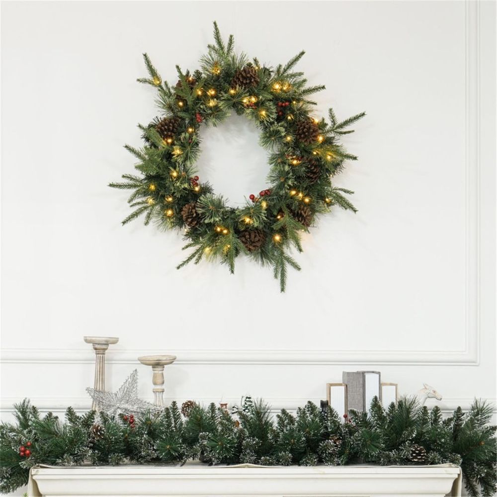 Christmas Wreath Green Warm White with 50 warm white LED lights