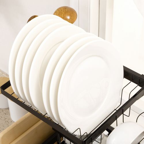 HOMCOM Over The Sink Dish Drainer Rack, 2 Tier Dish Rack for Kitchen, Black