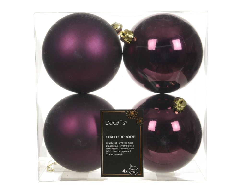 Shatterproof Dark Mauve Bauble 10cm Pack of 4 - Christmas