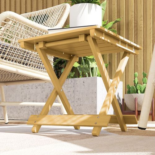 Outsunny Wooden Folding Garden Table, Folding Side Table, Nature Wood Finish