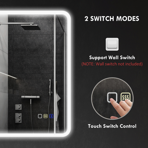 HOMCOM 500 x 700 mm Bluetooth Bathroom Mirror with LED Lights Wall Mounted