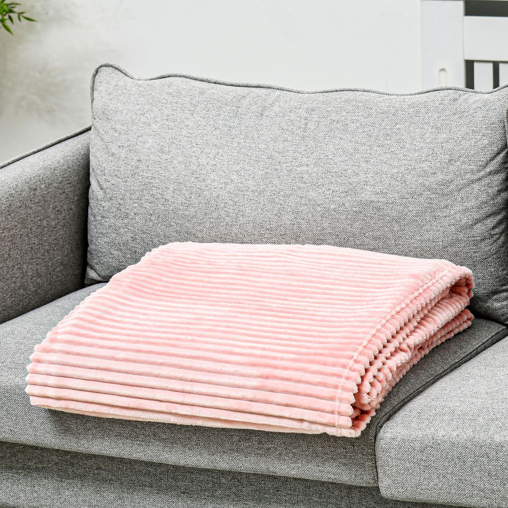 HOMCOM Flannel Fleece Blanket King Size Pink - Warm & Cozy 230 x 230cm - Soft & Versatile Throw for Bed, Sofa, or Outdoors - Machine Washable