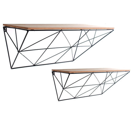 Set of 2 Black Geometric Shelves