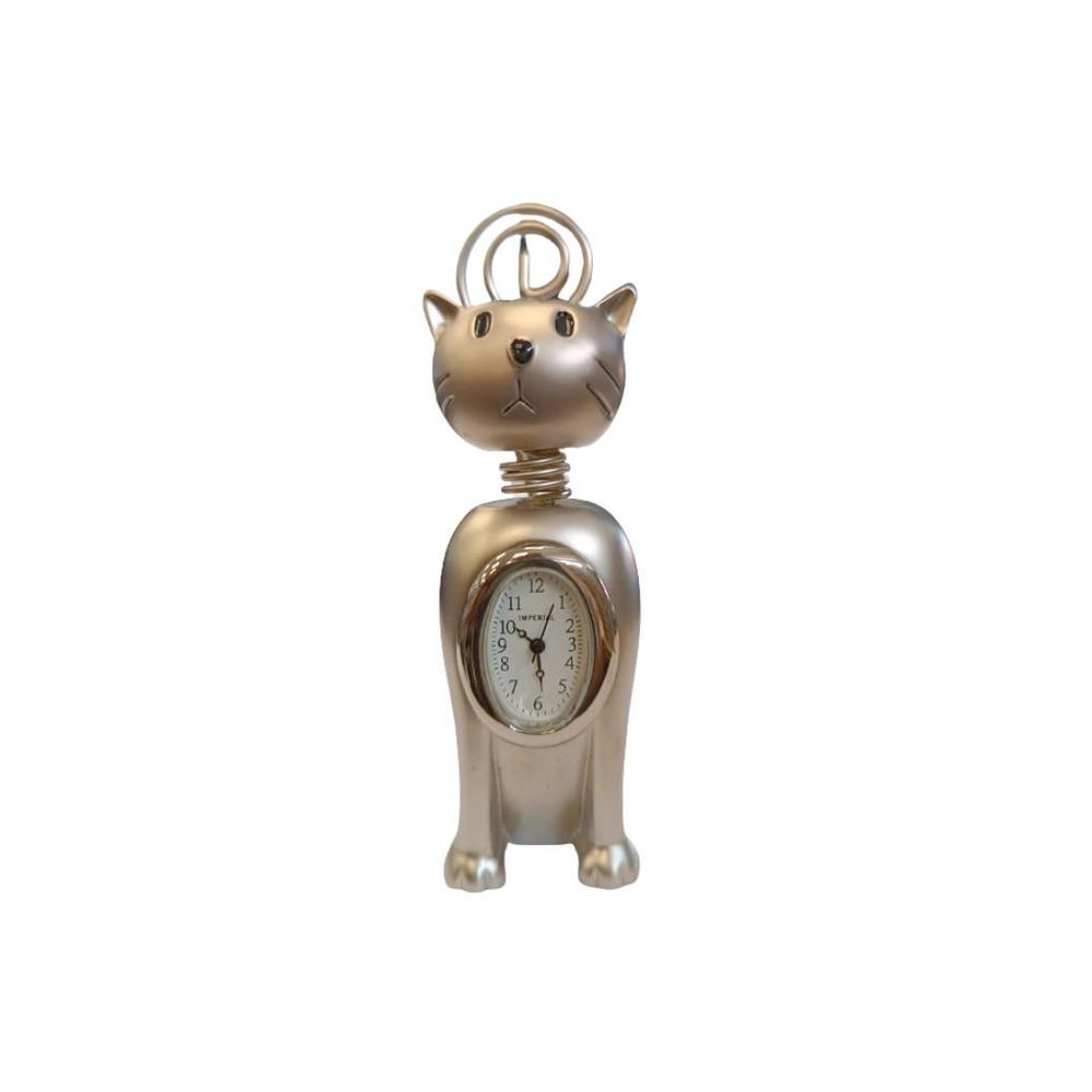 Miniature Clock Silver Plated Cat IMP1081S - CLEARANCE NEEDS RE-BATTERY