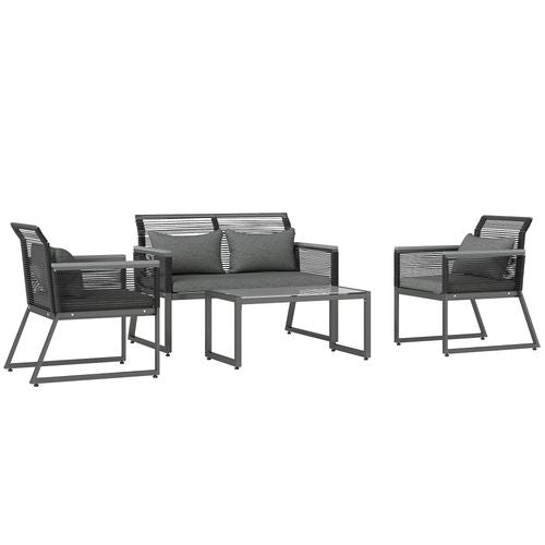 Outsunny 4 Pieces Rattan Garden Furniture Set for 4 Person, Charcoal Grey