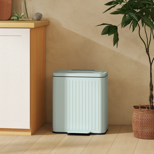 HOMCOM 2 x 20L Double Rubbish Bin, Pedal Bin with Soft-Close Lid, Green