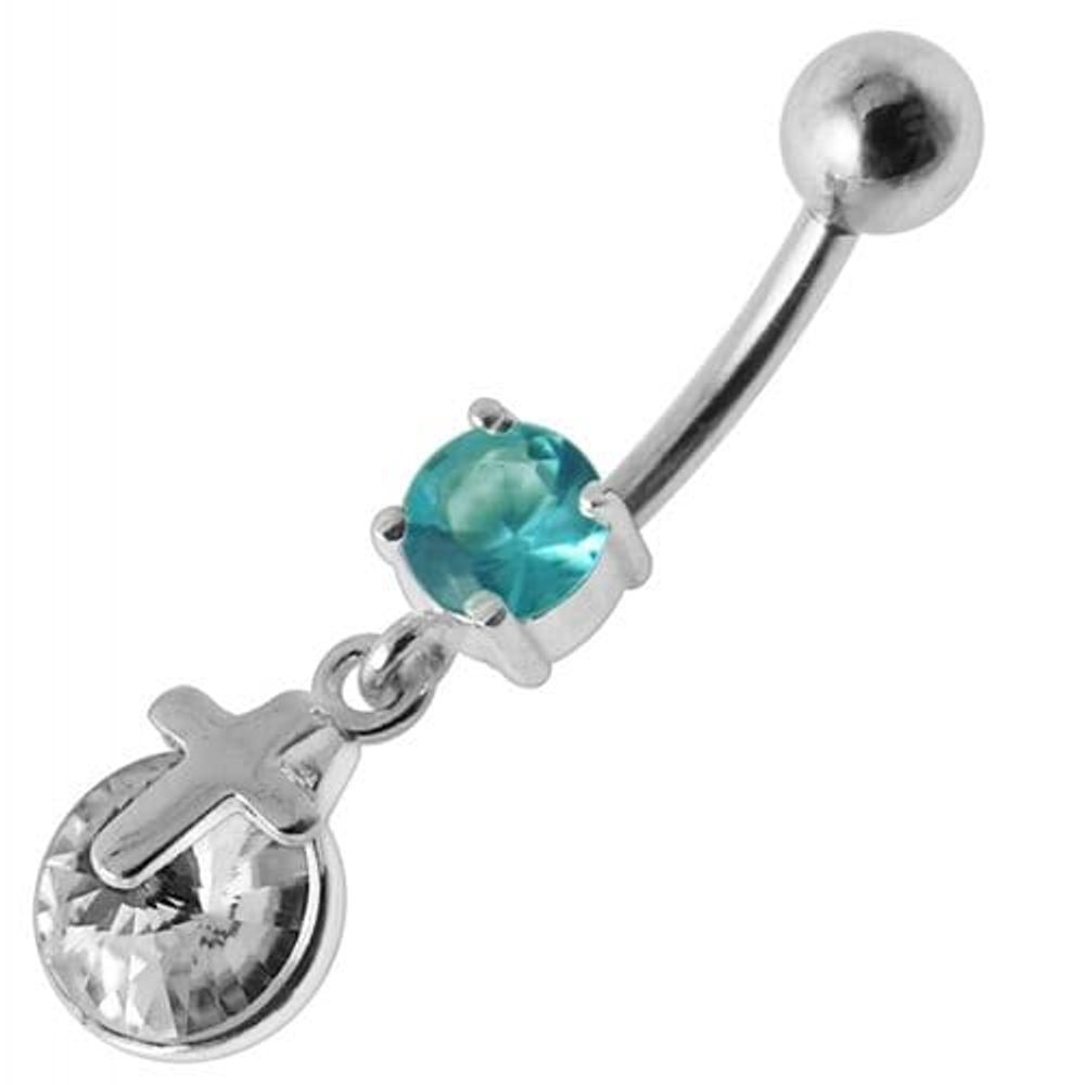Silver Fancy CROSS Dangling Belly Ring
