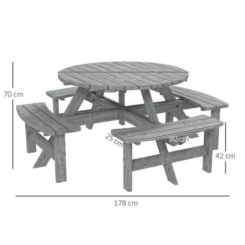 Outsunny 8 Seat Outdoor Wooden Picnic Table with Bench, Parasol Hole, Grey
