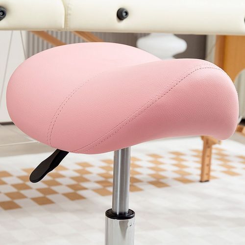 HOMCOM Saddle Stool Adjustable Rolling Salon Chair for Massage Spa Beauty Pink
