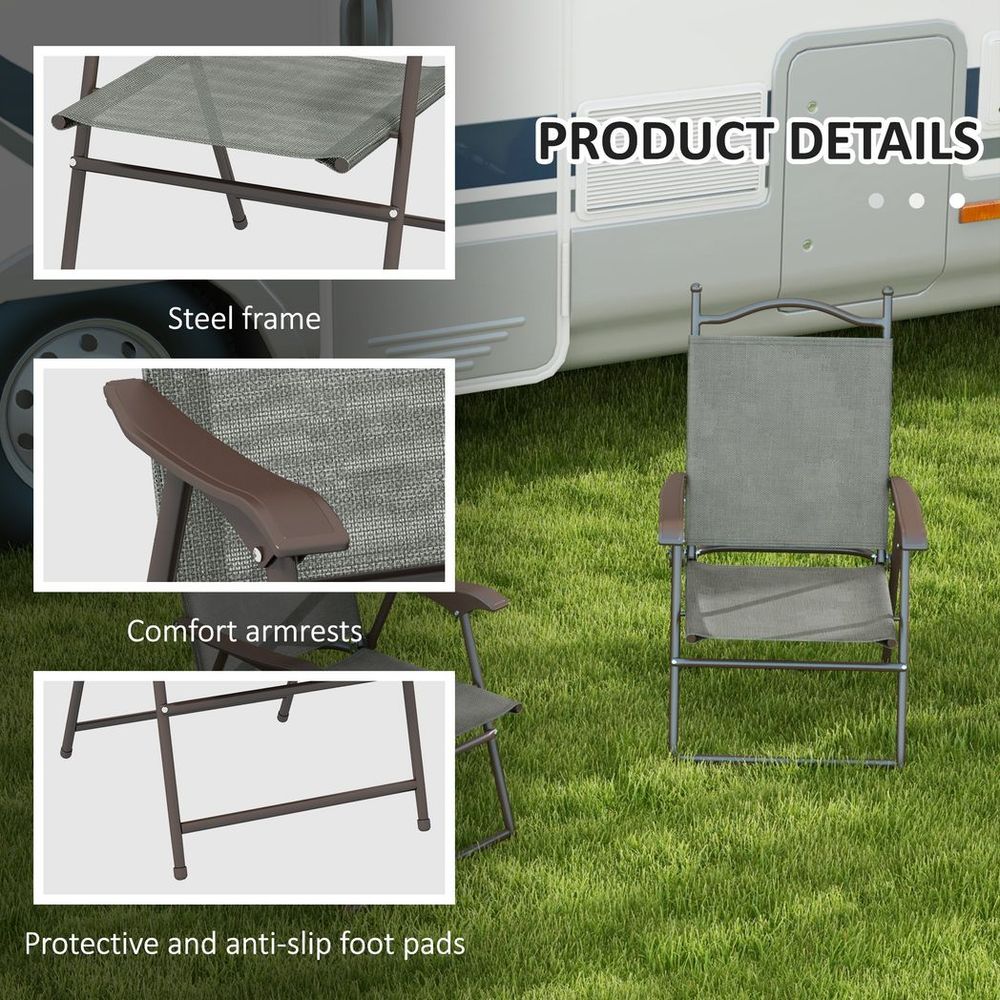 Folding Chairs Set - Armrests, Breathable Mesh Seat - Dark Grey