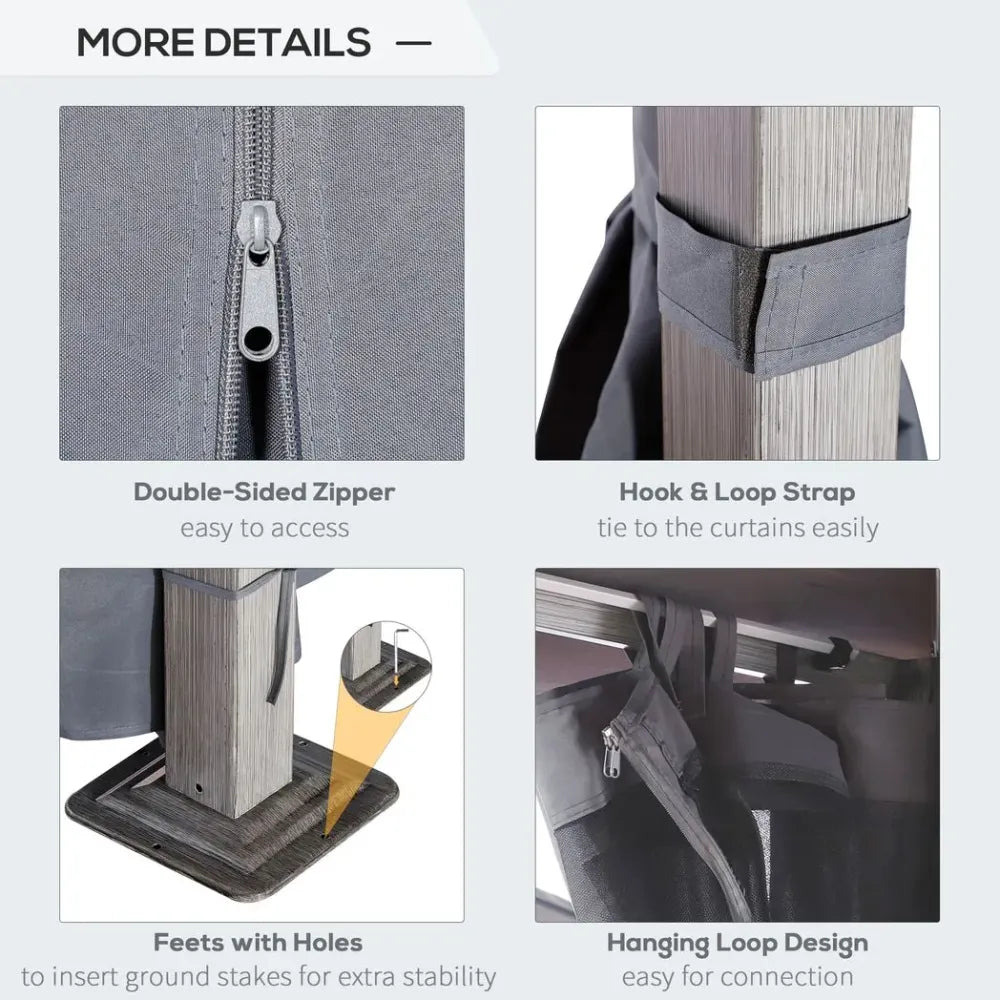 Spacious 2.6m Outdoor Gazebo, Steel Wood Grain Frame, Mesh Curtain Sidewalls, Sun Shelter