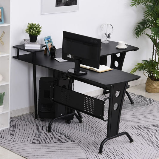 Space-Saving Corner Work Office Desk Gaming Steel Frame CPU Rack Black