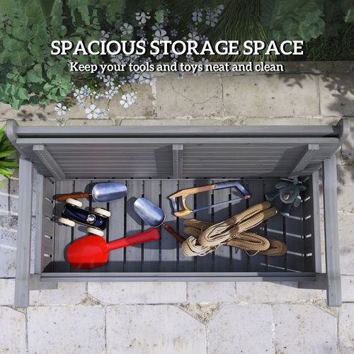 Outsunny Wood Storage Garden Bench for Patio Outdoor Seating, Charcoal Grey