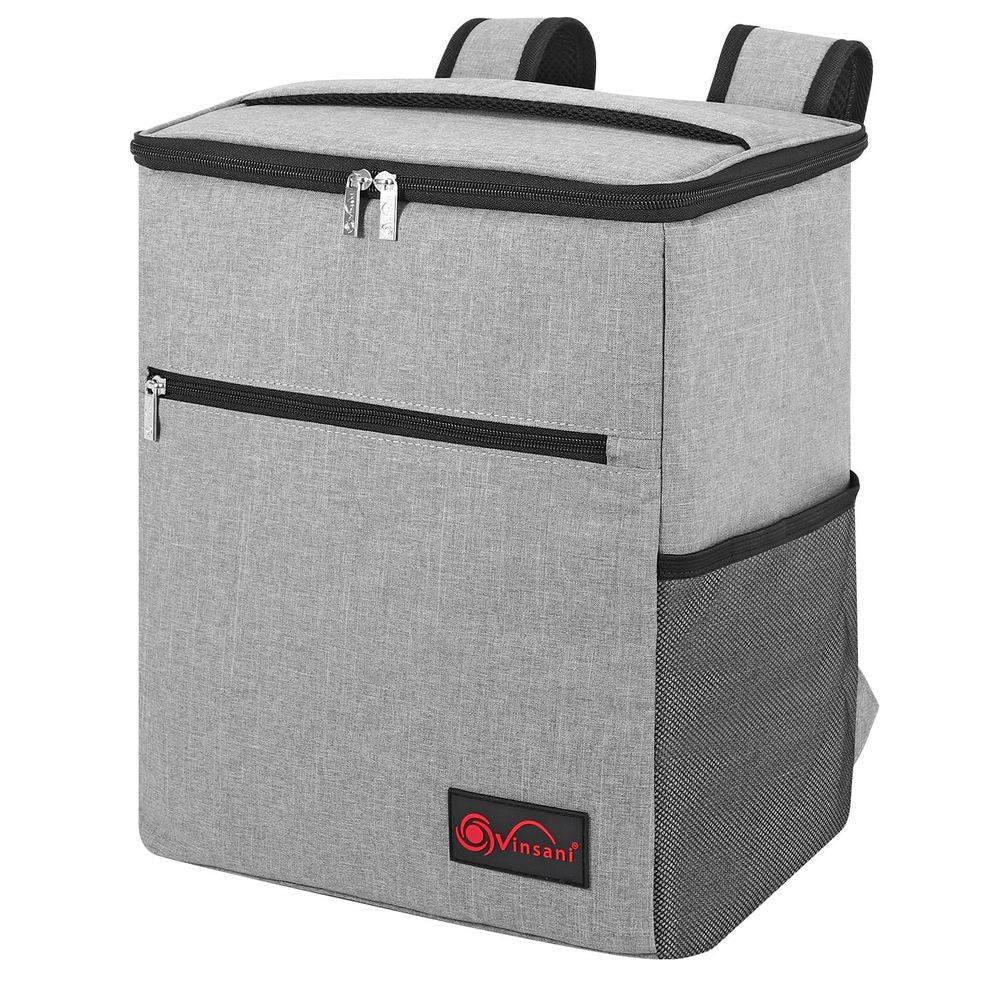 Grey Backpack Cooler Multi Pocketed Picnic Bag Large Capacity Insulated