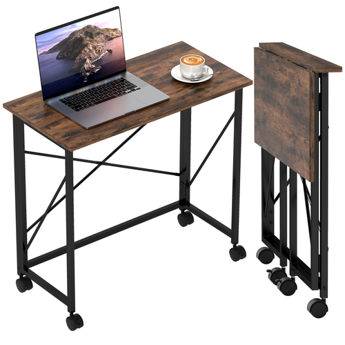 HOMCOM Folding Desk on Wheels, Writing Table for Home Office