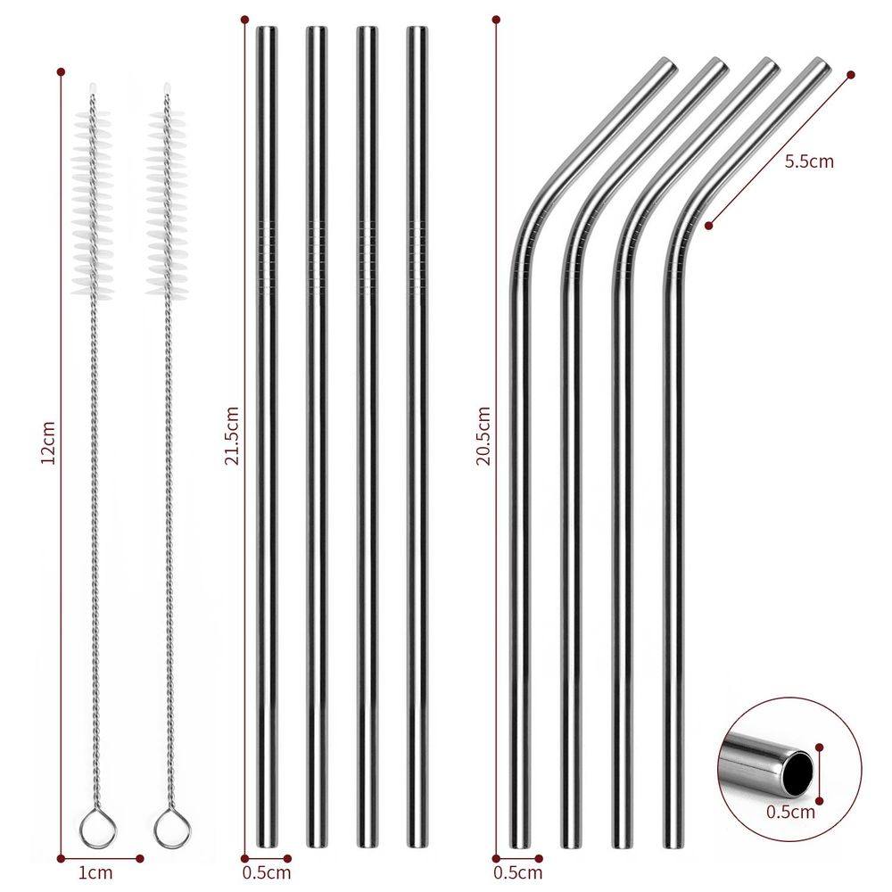 Reusable 8pc Stainless Steel Straws with 2 Cleaning Brushes