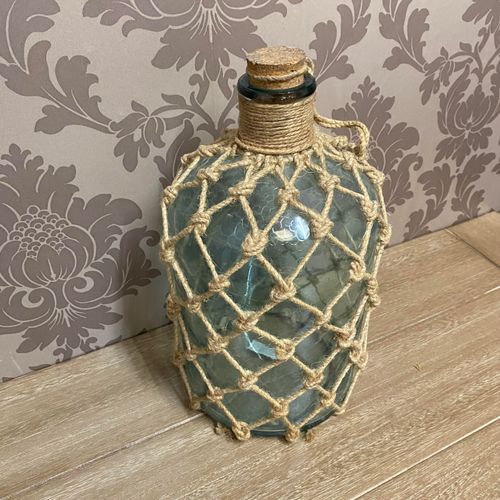 13" GLASS DECORATIVE BOTTLE/VASE-AQUA
