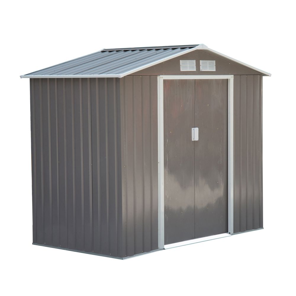 Lockable Garden Shed Large Patio Roofed Tool Metal Storage Sheds Box Khaki