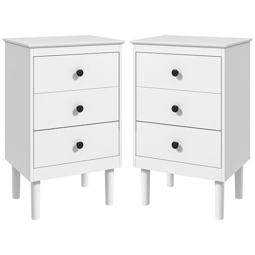 HOMCOM Bedside Table Set of 2, Bedside Cabinet w/ 3 Drawers, Modern Side Table,