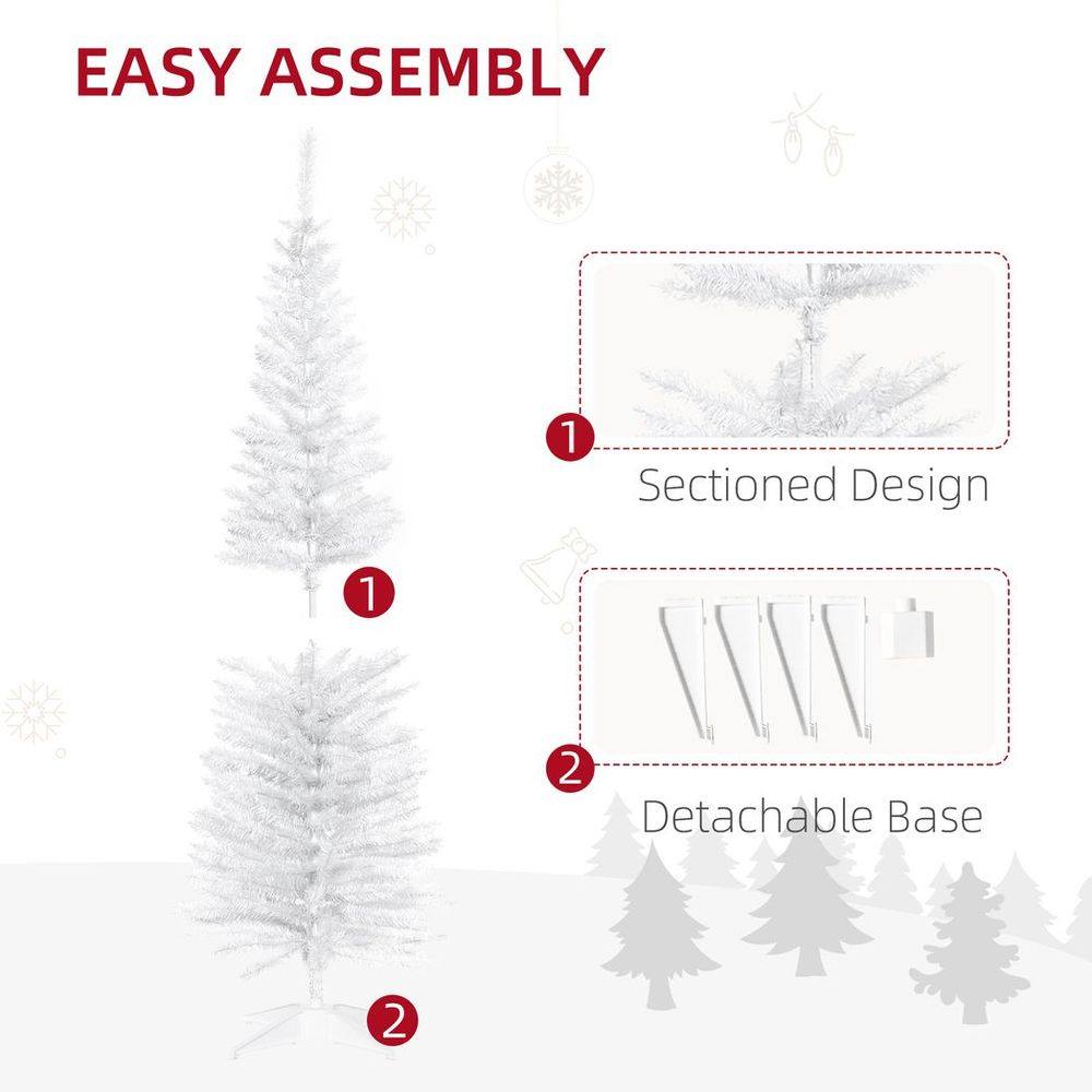 Homcom 5FT Pencil Slim Artificial Christmas Tree with Study Stand Tips White