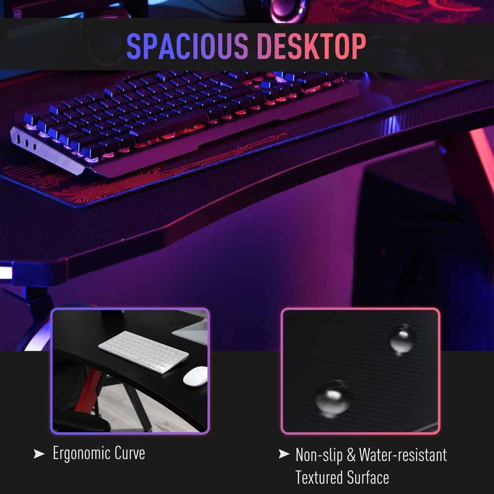 HOMCOM Ergonomic Gaming Desk - LED, Cable Management, Red"
Note: The title has been condensed to meet the 80-character limit.