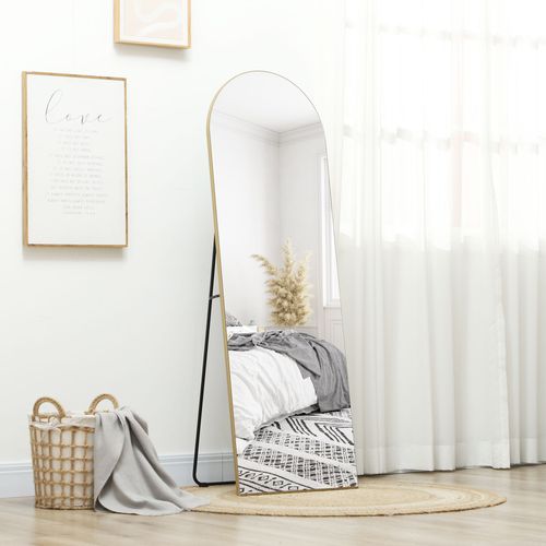 Homcom Floor Mirror Wall Mount Leaning Standing Mirror 50 x 150cm Gold Tone
