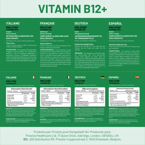 PROSTRIP Vitamin B12+ 1500mcg – 30 Oral Vegan Strips – No water needed – High Absorption
