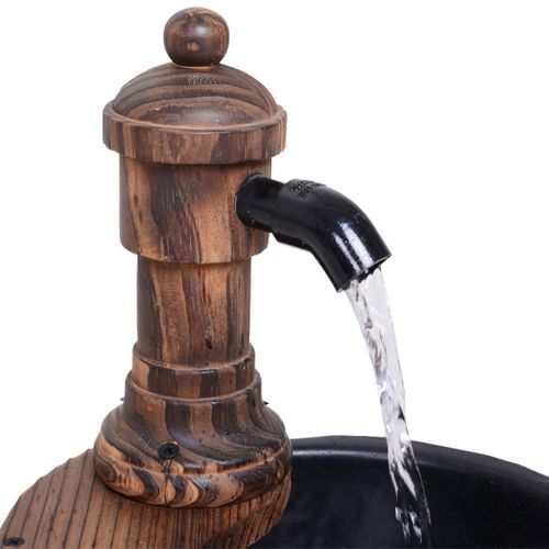 Outsunny Barrel Water Pump Fountain Rustic Wood Electric Water Feature Garden