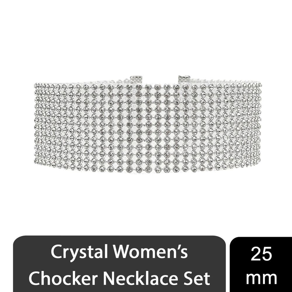 Flo Crystal Women's Chocker Necklace Set, 10mm, 16mm, or 25mm