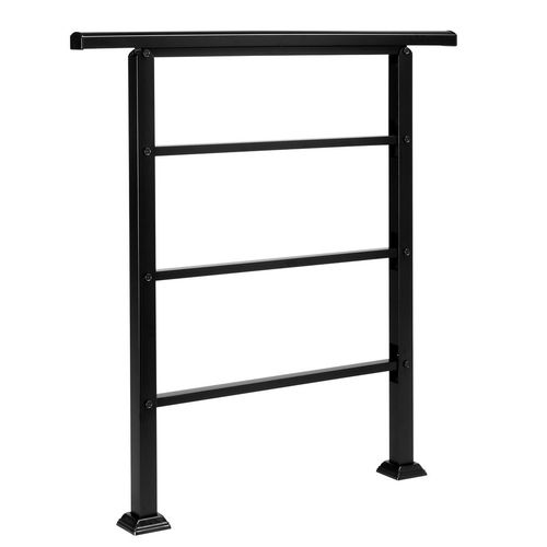 Handrails for Outdoor Steps, Wrought Iron Handrail Fits 1 or 3 Steps, Transitional Handrail with Installation Kit, Black(same as 66442124)