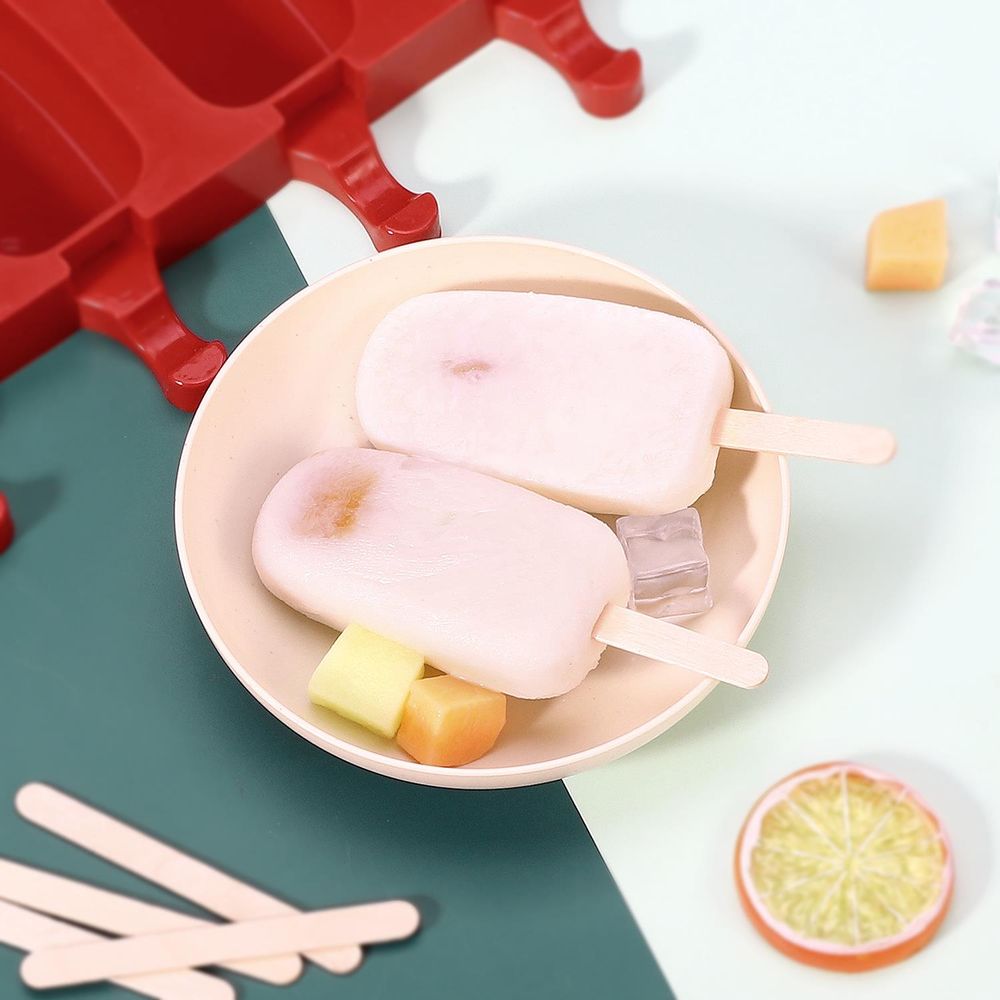 Ice Lolly Mould Silicone 8 Cavity Ice Cream Lolly with 50 Sticks - Red