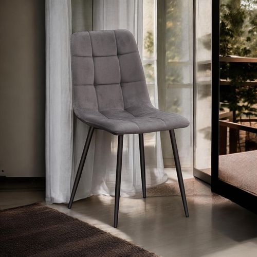 GREY FABRIC CHAIR BLACK METAL LEGS